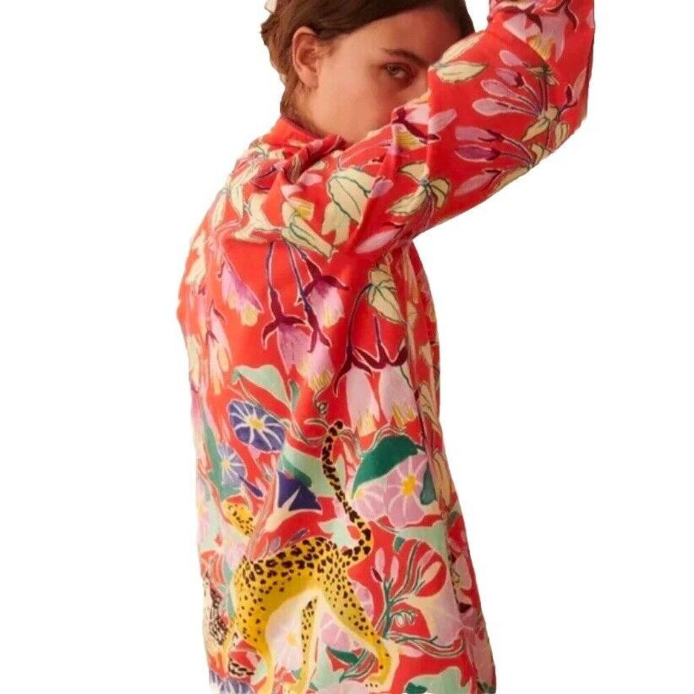 Women's Sz Small Anthropologie Lil Sire Cheetah Dreams Flannel Pajama Shirt Top - Picture 14 of 15